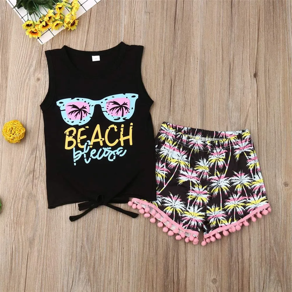 Toddler Baby Girl Boy Fringe Outfits Tank Top Tassel Shorts  Headband Summer Clothes Set