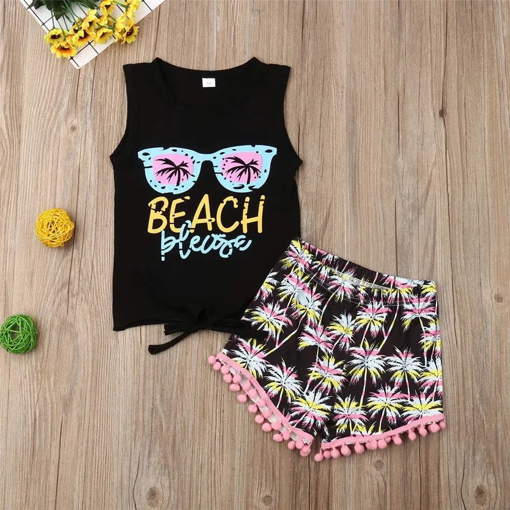 Toddler Baby Girl Boy Fringe Outfits Tank Top Tassel Shorts  Headband Summer Clothes Set
