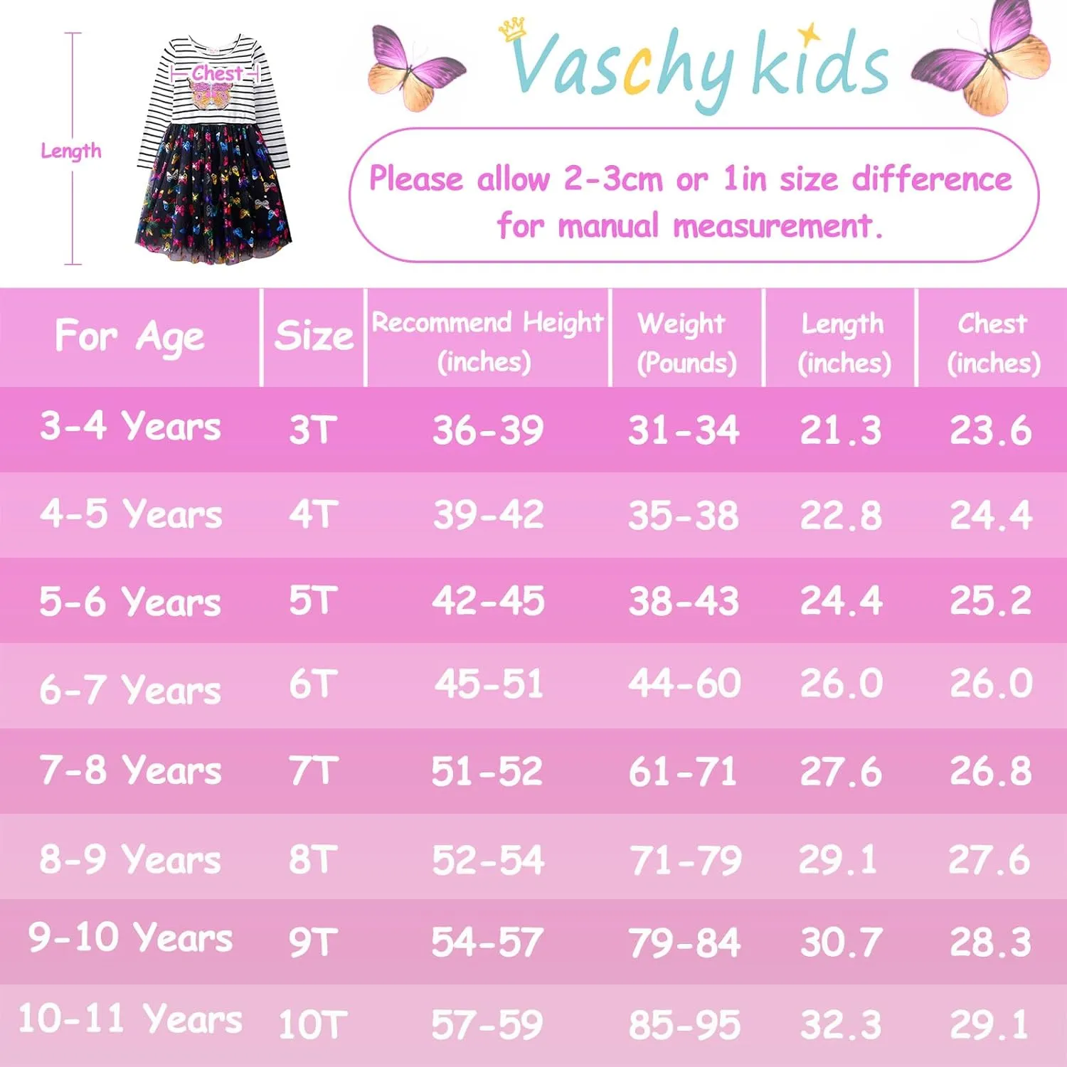 VASCHY Cute Girls Casual Autumn Spring Long-Sleeve Outfit, Toddler/Big Kid Girls Clothing Size 3-10T