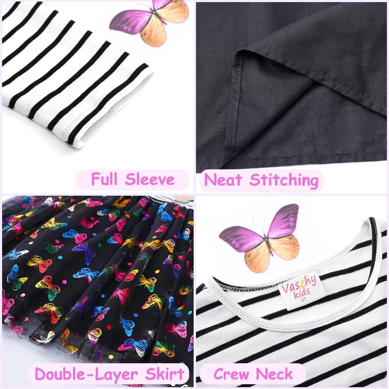 VASCHY Cute Girls Casual Autumn Spring Long-Sleeve Outfit, Toddler/Big Kid Girls Clothing Size 3-10T