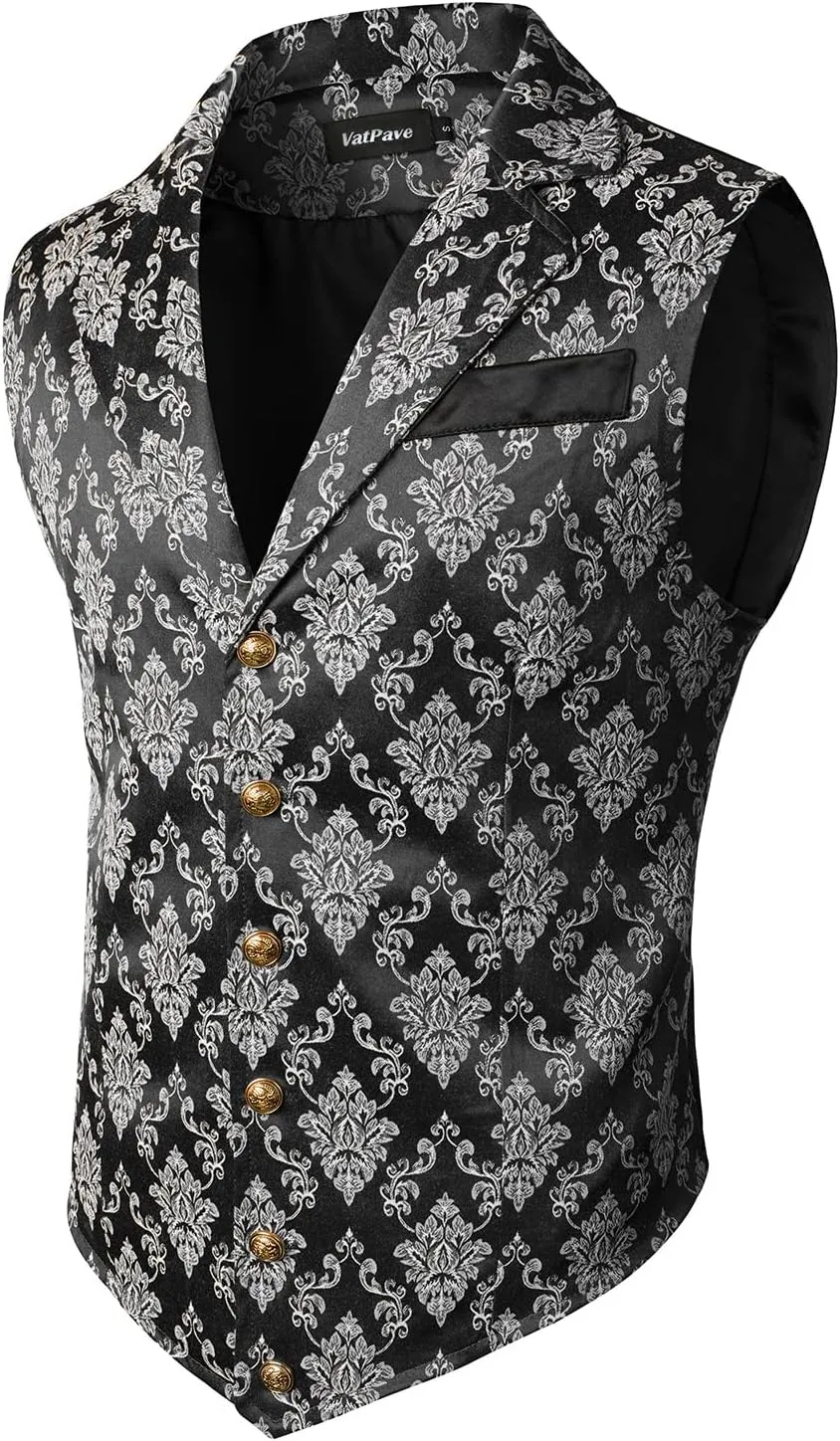VATPAVE Mens Victorian Suit Vest Steampunk Gothic Waistcoat