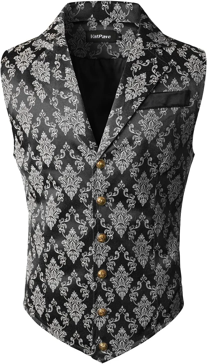 VATPAVE Mens Victorian Suit Vest Steampunk Gothic Waistcoat