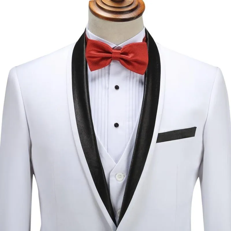 White Spring Shawl Collar Black Satin Trim Tuxedo