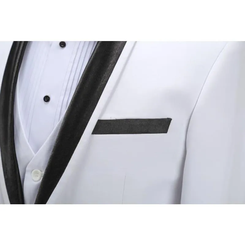 White Spring Shawl Collar Black Satin Trim Tuxedo