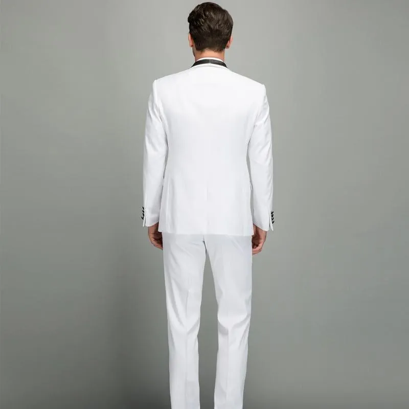 White Spring Shawl Collar Black Satin Trim Tuxedo