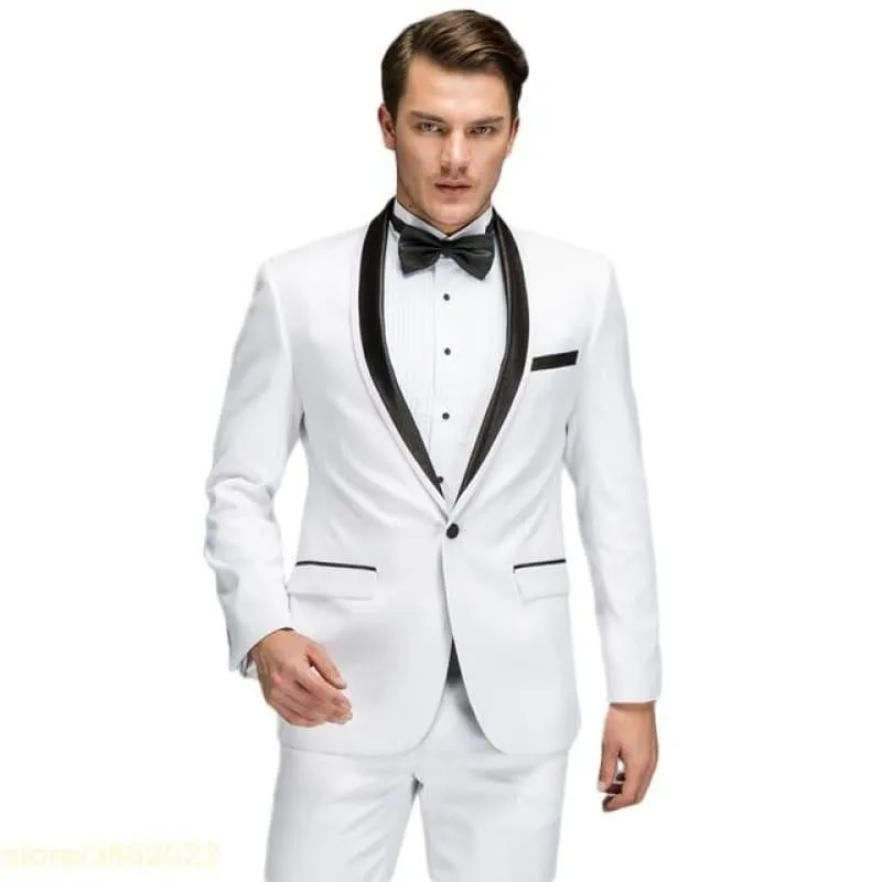 White Spring Shawl Collar Black Satin Trim Tuxedo