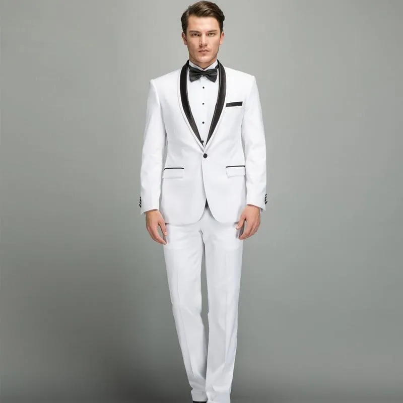 White Spring Shawl Collar Black Satin Trim Tuxedo