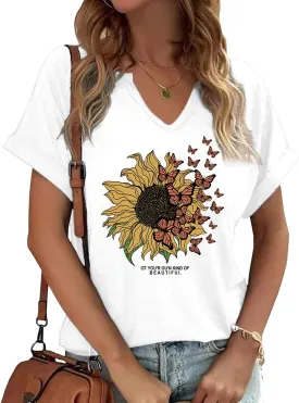 Womens Boho Floral Shirt Vintage Flower Graphic Tee T-Shirt Summer Short Sleeve T Shirts Cute T Shirt Tops