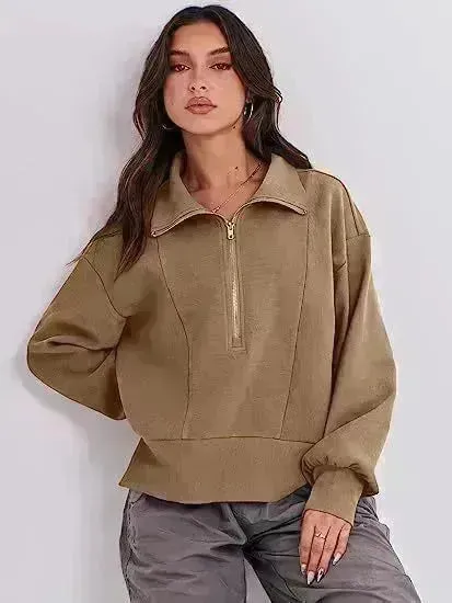 Women's Half Zipper Pullover Long Sleeve Sweatshirt