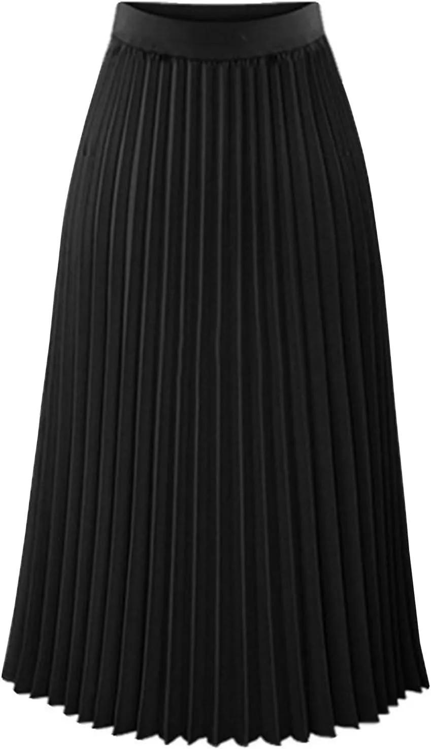 Womens High Elastic Waist Pleated Chiffon Skirt Midi Swing A-line Skirt Dressy Plain Solid Color Elegant Long Skirts