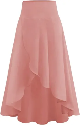 Women's High Low Casual Slit Wrap Asymmetrical Skirt - Solid Elastic High Waist With High Split - Flowy Long Maxi
