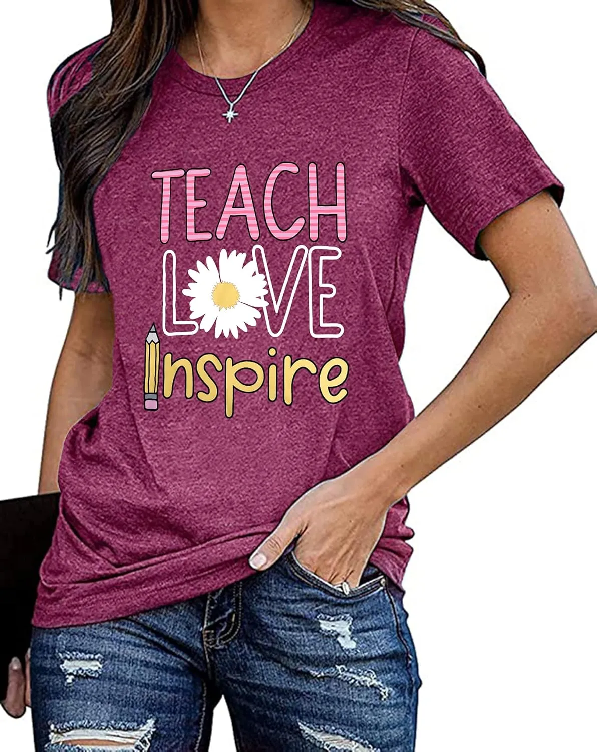 Women's T-Shirt Teaching Kindness Teacher Shirt Funny Short Sleeve Inspirational Graphic Tee Top