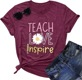 Women's T-Shirt Teaching Kindness Teacher Shirt Funny Short Sleeve Inspirational Graphic Tee Top