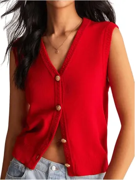 Women's V Neck Sweater Vest Button Down Sleeveless Vest Cardigan Casual Knit Vest