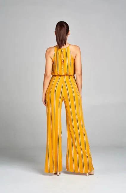 Yellow Striped Wide Leg Jumpsuit