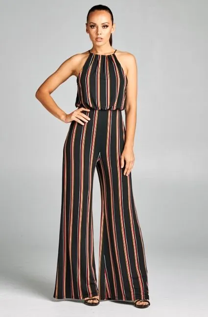 Yellow Striped Wide Leg Jumpsuit