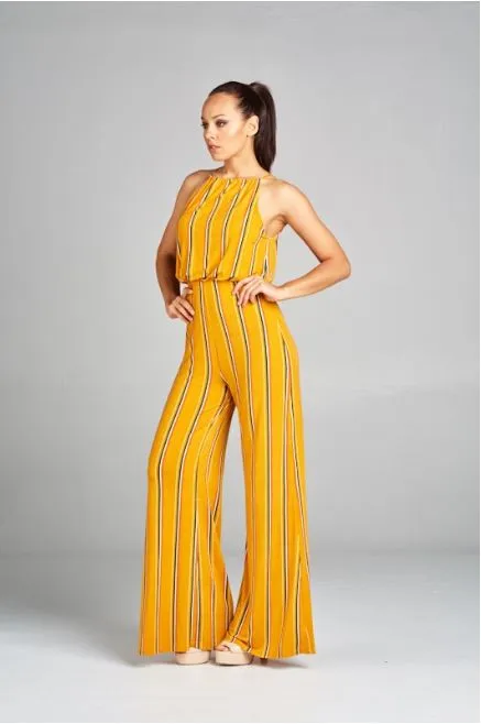Yellow Striped Wide Leg Jumpsuit