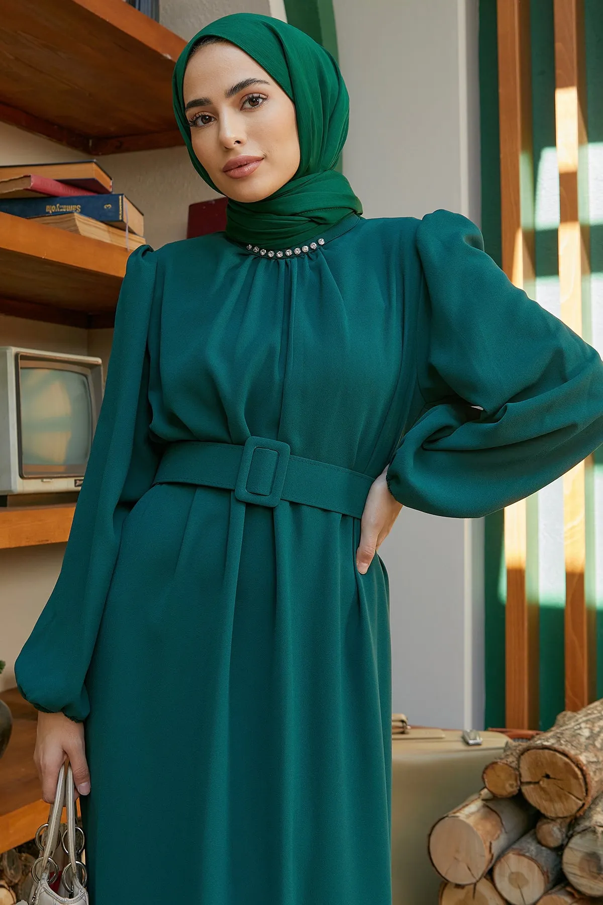 ZRF Women Hem Skirt Pleated Dress - Emerald - Scafati