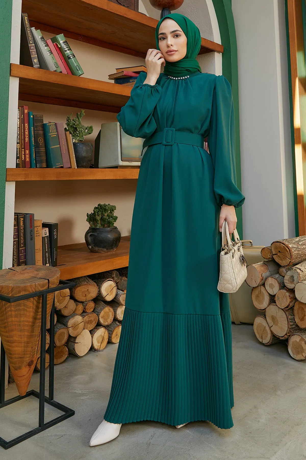 ZRF Women Hem Skirt Pleated Dress - Emerald - Scafati
