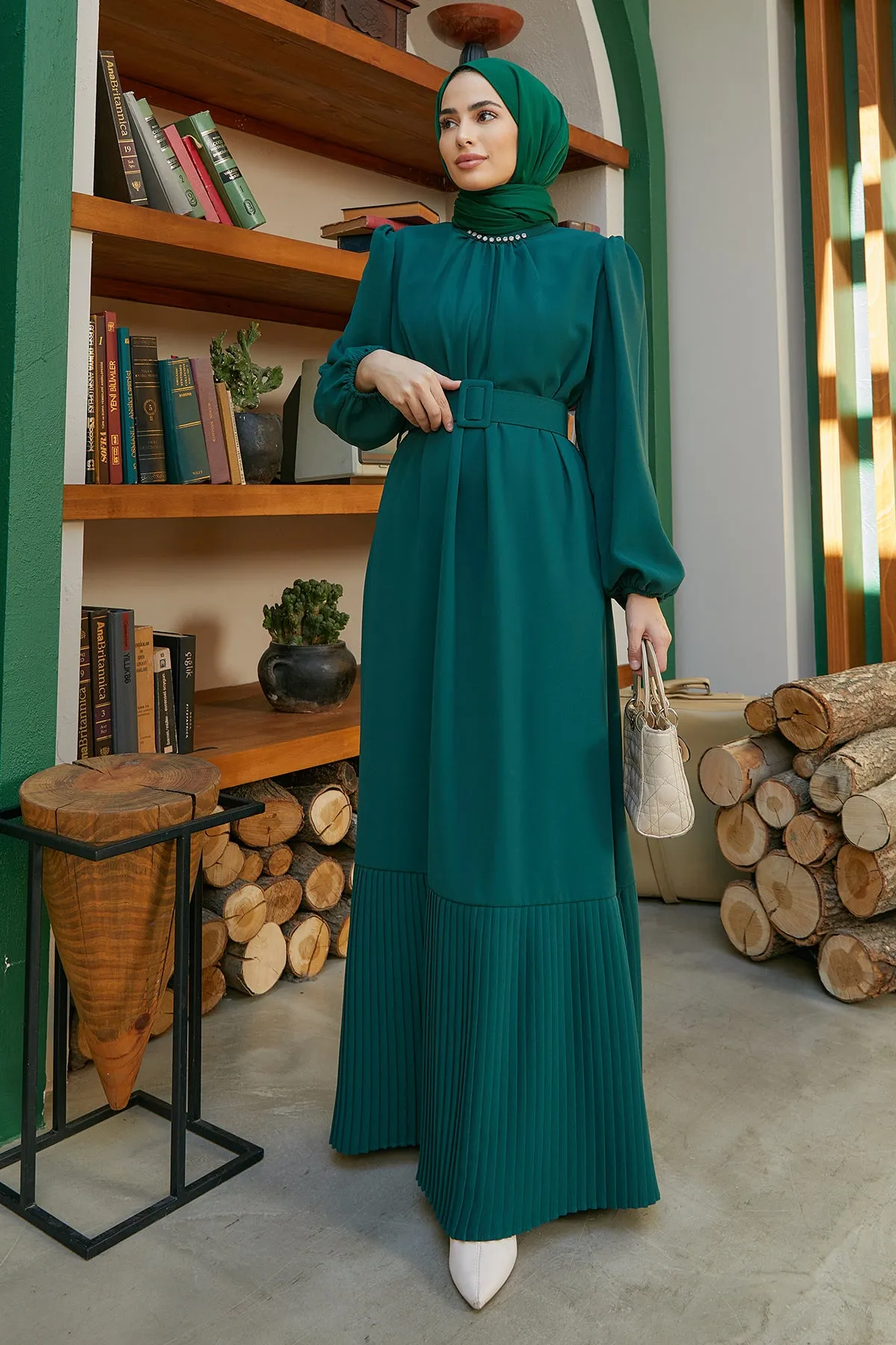 ZRF Women Hem Skirt Pleated Dress - Emerald - Scafati