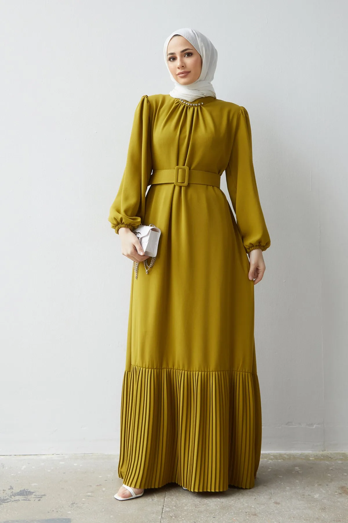 ZRF Women Skirt Hem Pleated Dress - Olive Green - La Orotava