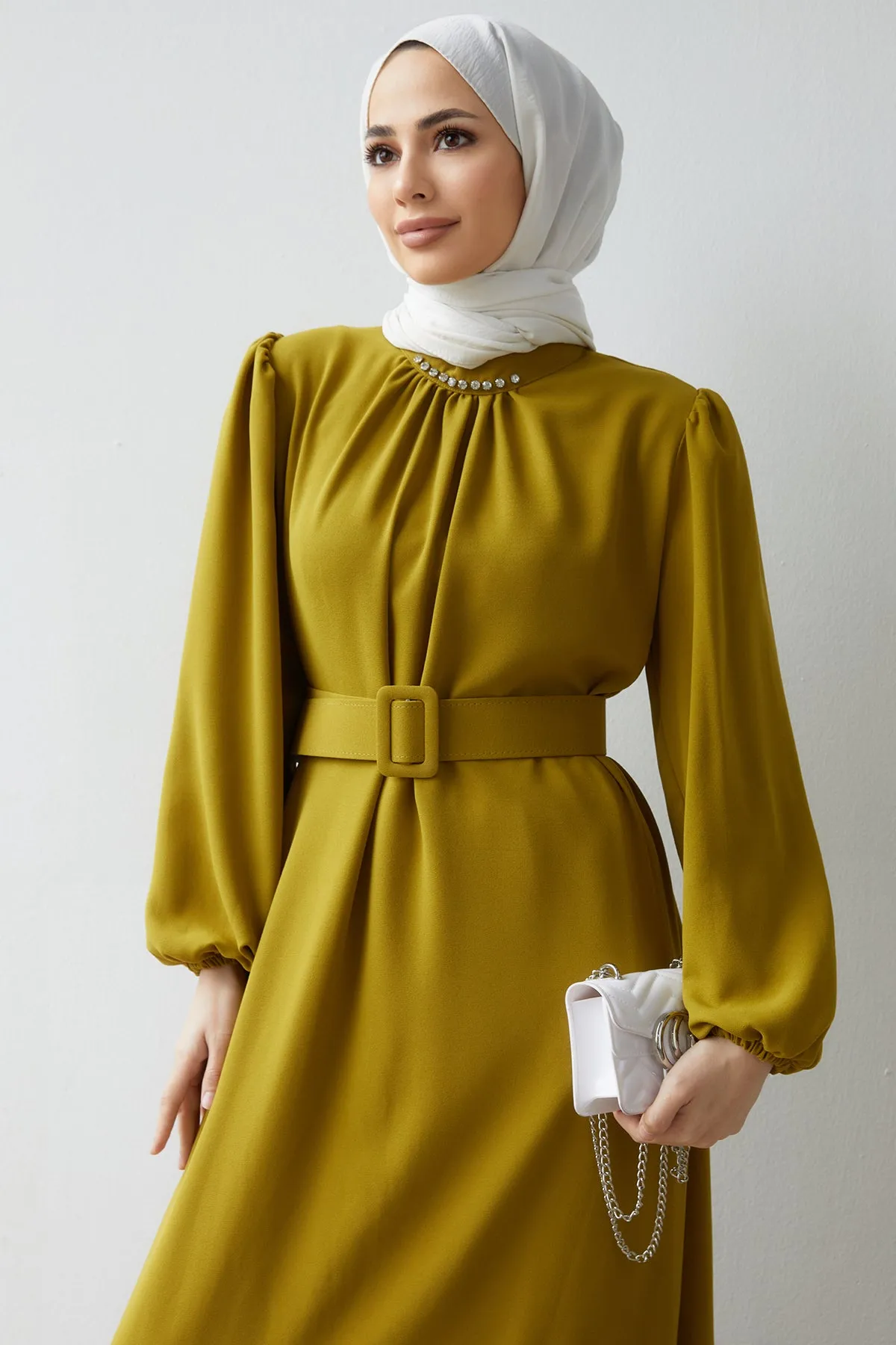 ZRF Women Skirt Hem Pleated Dress - Olive Green - La Orotava