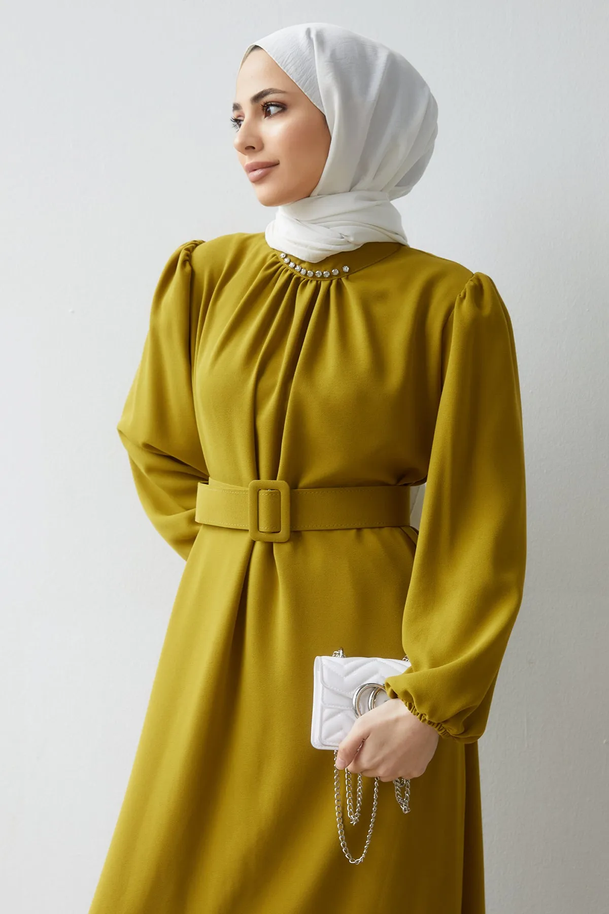 ZRF Women Skirt Hem Pleated Dress - Olive Green - La Orotava