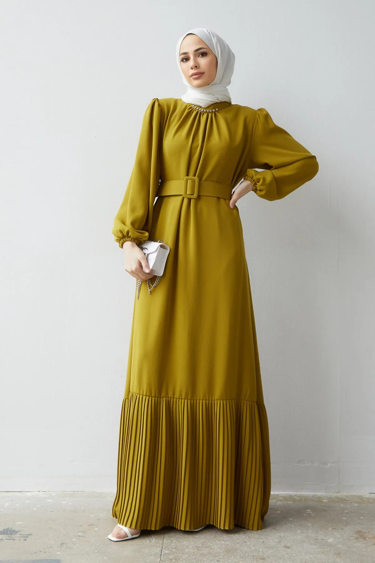 ZRF Women Skirt Hem Pleated Dress - Olive Green - La Orotava